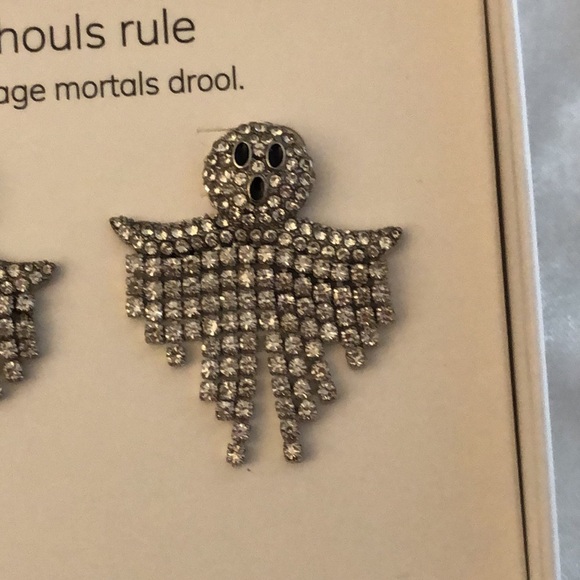 Baublebar Silver Tone Ghouls Rule Ghost Drop Earrings Crystal Fringe NIB - Picture 7 of 12